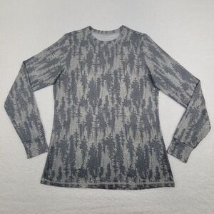 Kyodan Shirt Womens Medium Gray Tree Print Long Sleeve Crewneck Stretch Top